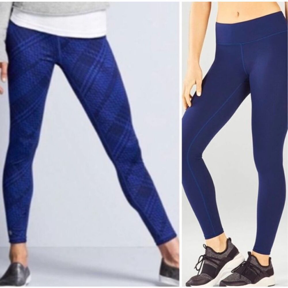 Athleta Westchester Chaturanga Reversible Tight Leggings Navy Blue Plaid Size S